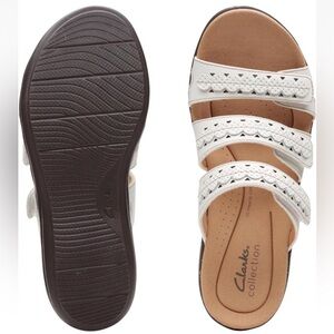 Clarks Collection Leather Slide Sandals Laurieann Cove White - Wide